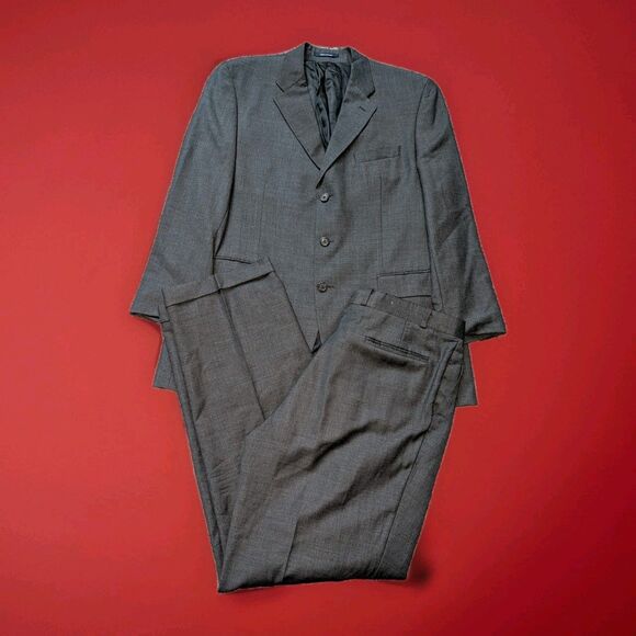 Chaps Ralph Lauren Mens 2pc Suit 44 L Jacket Pants 36x32  Gray Wool 3 Button